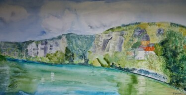 Schilderij getiteld "Les berges de la Se…" door Pascale Coutoux, Origineel Kunstwerk, Aquarel