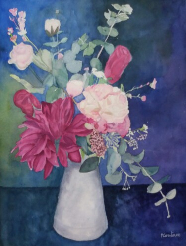 Pintura intitulada "bouquet de roses et…" por Pascale Coutoux, Obras de arte originais, Aquarela