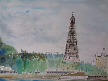 Painting titled "Tour Eiffel vue de…" by Pascale Coutoux, Original Artwork, Acrylic