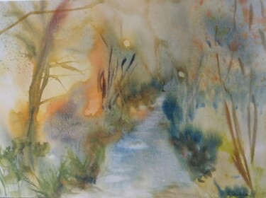 Pintura intitulada "Rivière dans la bru…" por Pascale Coutoux, Obras de arte originais, Aquarela