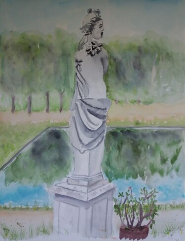 Pintura intitulada "Statue au parc de S…" por Pascale Coutoux, Obras de arte originais, Aquarela