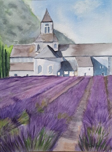 Malerei mit dem Titel "Aquarelle abbaye de…" von Pascale Coutoux, Original-Kunstwerk, Aquarell