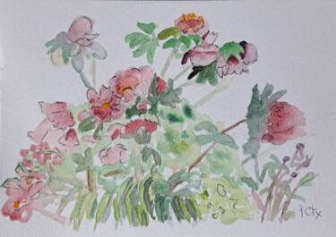 Peinture intitulée "carte pivoines au p…" par Pascale Coutoux, Œuvre d'art originale, Aquarelle