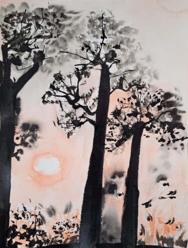 Pittura intitolato "allée des baobabs a…" da Pascale Coutoux, Opera d'arte originale, Inchiostro