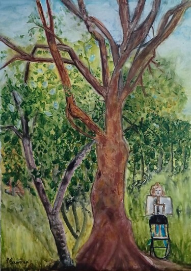 Malerei mit dem Titel "Arbre remarquable à…" von Pascale Coutoux, Original-Kunstwerk, Aquarell