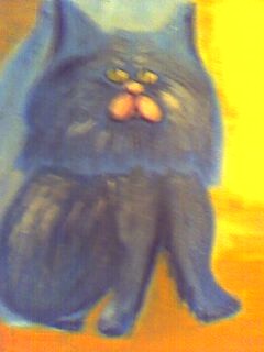 Painting titled "chat-chien bleu." by Pascale Kleinberg, Original Artwork, Oil