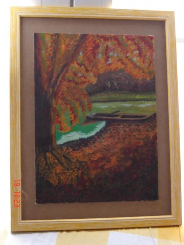 Painting titled "Rivière sous bois" by Pascale Kleinberg, Original Artwork, Oil