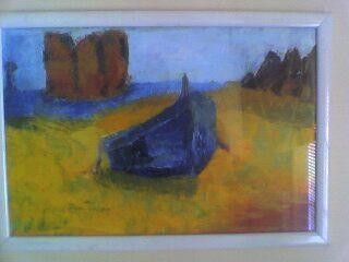 Painting titled "barque" by Pascale Kleinberg, Original Artwork, Oil