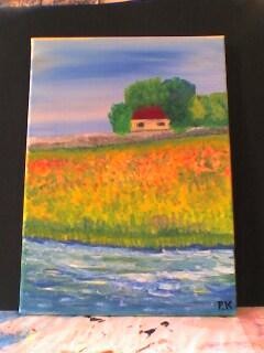 Painting titled "Campagne" by Pascale Kleinberg, Original Artwork, Oil