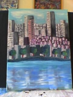 Painting titled "Big town" by Pascale Kleinberg, Original Artwork, Oil