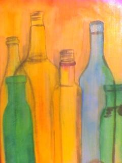 Painting titled "bouteilles" by Pascale Kleinberg, Original Artwork, Oil