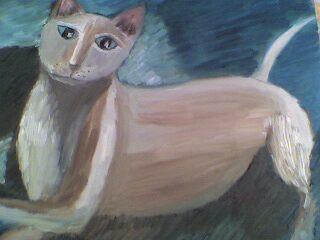 Painting titled "White cat" by Pascale Kleinberg, Original Artwork, Oil