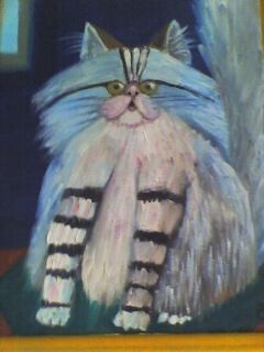 Painting titled "chat bleu" by Pascale Kleinberg, Original Artwork, Oil