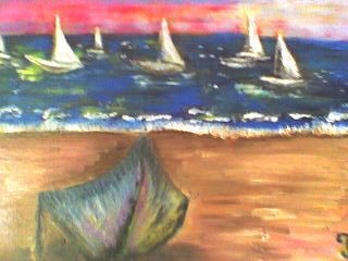 Painting titled "barques" by Pascale Kleinberg, Original Artwork, Oil