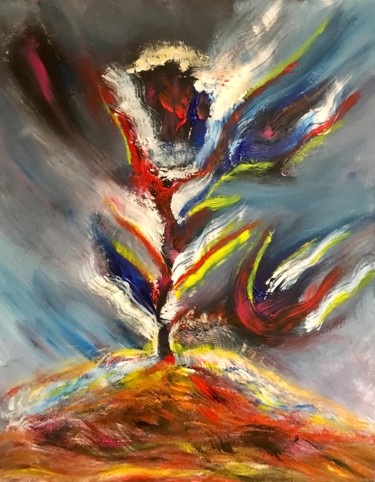 Peinture intitulée "La danse volcanique" par Diego Marquez Et Elisabeth Dam, Œuvre d'art originale, Acrylique Monté sur Châs…