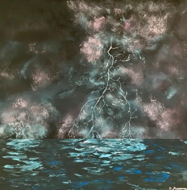 Peinture intitulée "Tempête en mer" par Diego Marquez Et Elisabeth Dam, Œuvre d'art originale, Acrylique Monté sur Panneau d…