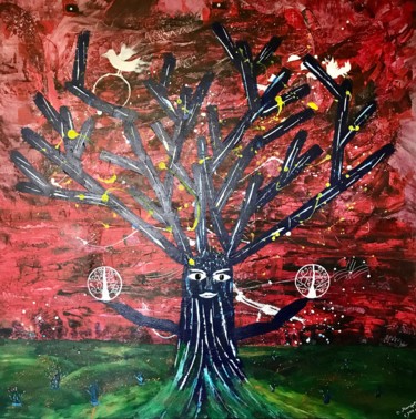 Painting titled "L arbre de vie" by Diego Marquez Et Elisabeth Dam, Original Artwork, Acrylic Mounted on Wood Stretcher frame