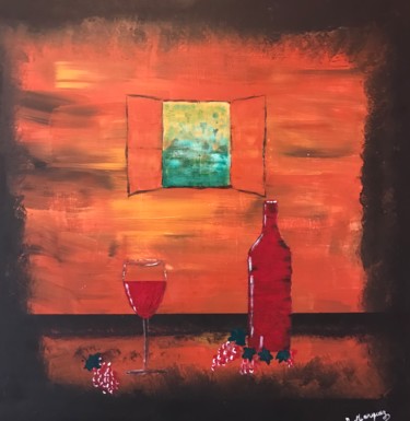 Painting titled "Le verre de vin" by Diego Marquez Et Elisabeth Dam, Original Artwork, Acrylic Mounted on Wood Panel