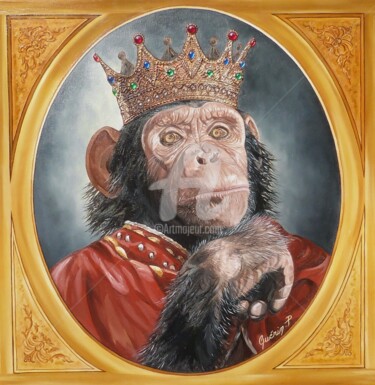Painting titled "SINGE chimpanzé ROY…" by Pascal Guérin, Original Artwork, Oil