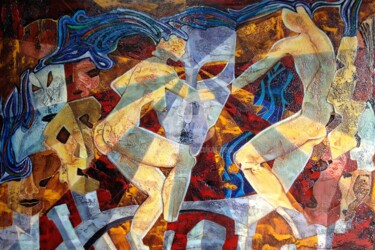Ζωγραφική με τίτλο "Danse céleste" από Pascal Jourd'Heuil, Αυθεντικά έργα τέχνης, Ακρυλικό Τοποθετήθηκε στο Ξύλινο πάνελ