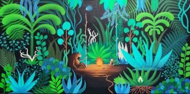 Painting titled "Amazonia" by Pascale Renault, Original Artwork, Acrylic Mounted on Wood Stretcher frame