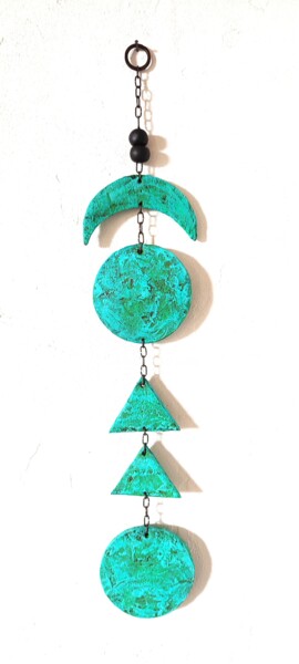 Sculpture titled "Mobile turquoise" by Pascale Renault, Original Artwork, Cardboard