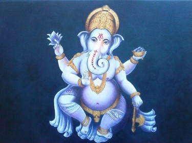 Painting titled "Ganesh" by Pascale Renault, Original Artwork, Acrylic