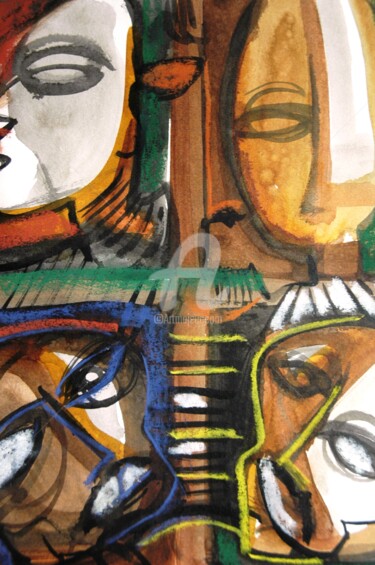 Schilderij getiteld "4-faces" door Pascal, Origineel Kunstwerk