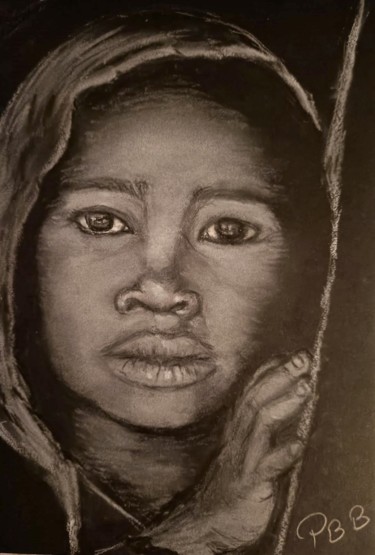 Zeichnungen mit dem Titel "little African girl" von Pascal Bonnecaze, Original-Kunstwerk, Pastell