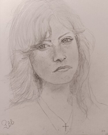 Desenho intitulada "Isabelle Huppert" por Pascal Bonnecaze, Obras de arte originais, Grafite