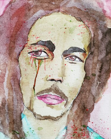Schilderij getiteld "Bob Marley" door Pascal Bonnecaze, Origineel Kunstwerk, Aquarel