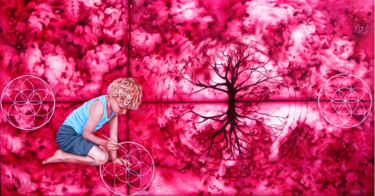 Schilderij getiteld "Magenta" door Pascal Roy, Origineel Kunstwerk, Olie