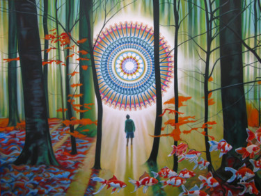 Schilderij getiteld "Mandala Forest" door Pascal Roy, Origineel Kunstwerk, Olie