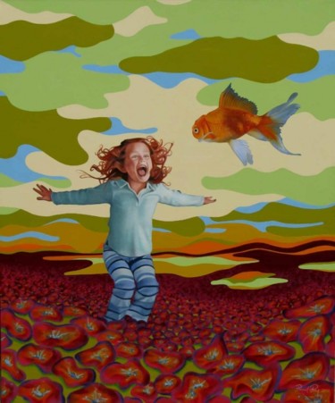 Pittura intitolato "Red Fish" da Pascal Roy, Opera d'arte originale, Olio