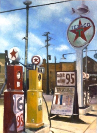Peinture intitulée "TEXACO GAZ STATION" par Pascal Serreau, Œuvre d'art originale, Acrylique
