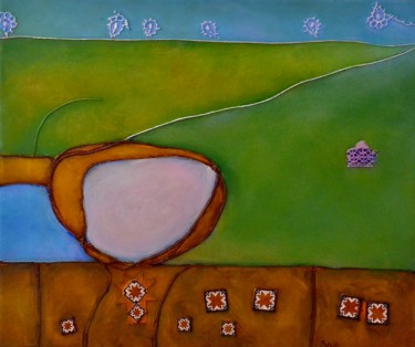 Peinture intitulée "Chemin vert aux éto…" par Pascal Stutz, Œuvre d'art originale, Huile