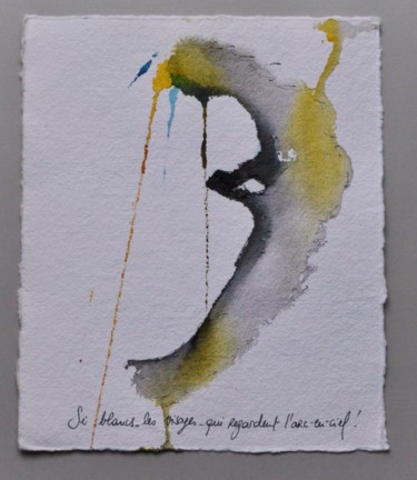 Ζωγραφική με τίτλο "Si blancs-les visag…" από Pascal Stutz, Αυθεντικά έργα τέχνης, Ακουαρέλα