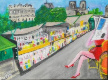 Peinture intitulée "Bouquiniste à Paris." par Pascaly, Œuvre d'art originale, Acrylique