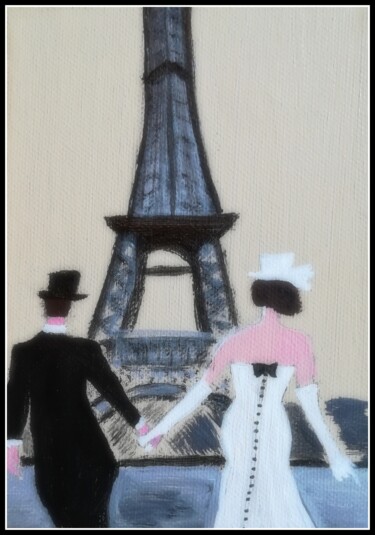 Painting titled "Les mariés de Paris." by Pascaly, Original Artwork, Acrylic