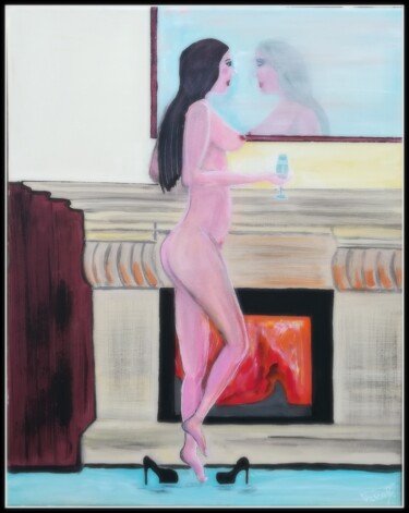 Malerei mit dem Titel "Devant la cheminée." von Pascaly, Original-Kunstwerk, Acryl