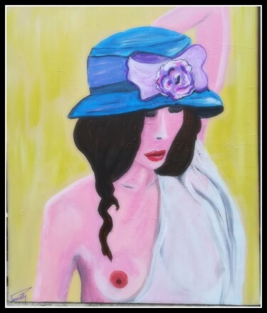 Malerei mit dem Titel "Le chapeau bleu" von Pascaly, Original-Kunstwerk, Acryl