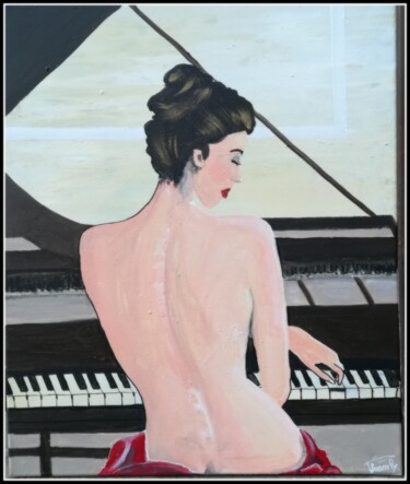 Painting titled "Jeune femme au pian…" by Pascaly, Original Artwork, Acrylic