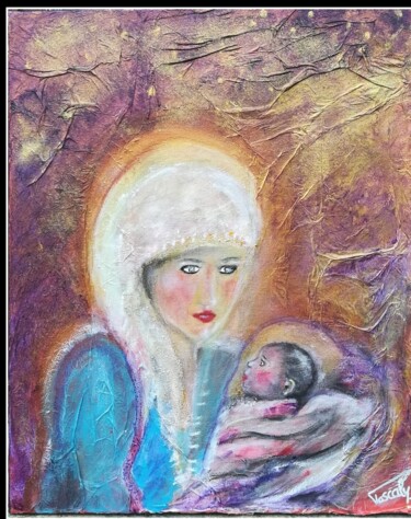 Peinture intitulée "La vierge et l'enfa…" par Pascaly, Œuvre d'art originale, Acrylique