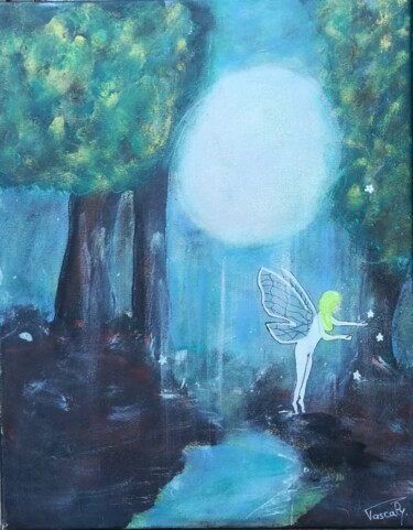 Painting titled "La fée de la lune" by Pascaly, Original Artwork, Acrylic