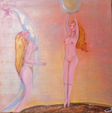 Peinture intitulée "Duo de déesses luna…" par Pascaly, Œuvre d'art originale, Acrylique