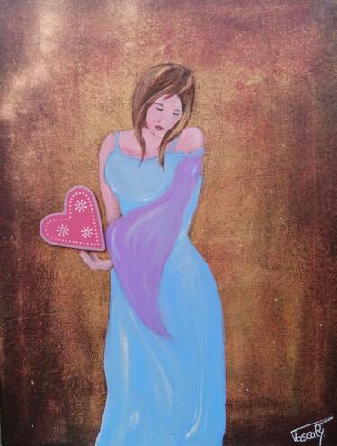 Painting titled "Donne moi ton coeur" by Pascaly, Original Artwork, Acrylic Mounted on Wood Stretcher frame
