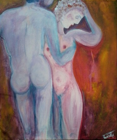 Painting titled "Daphné et Apollon." by Pascaly, Original Artwork, Acrylic