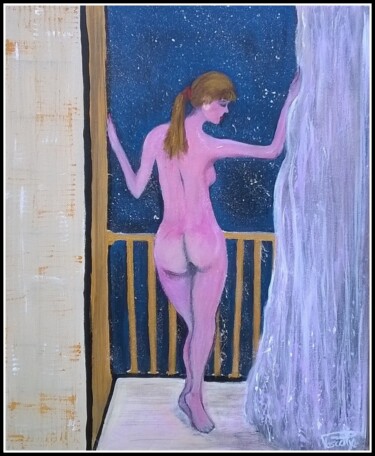Painting titled "Une nuit au balcon" by Pascaly, Original Artwork, Acrylic