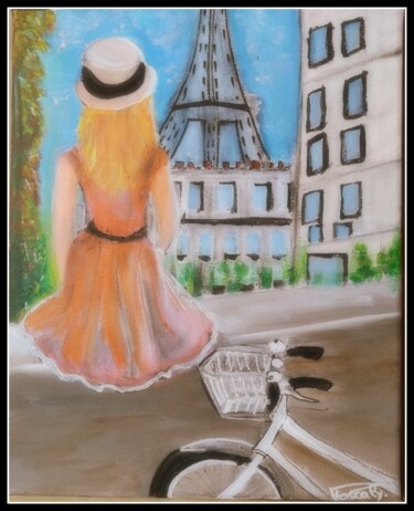Painting titled "A vélo." by Pascaly, Original Artwork, Acrylic