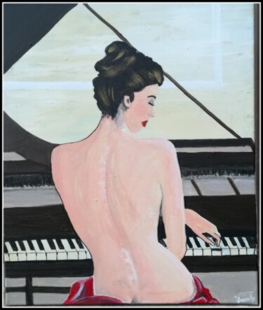 Peinture intitulée "Jeune femme au pian…" par Pascaly, Œuvre d'art originale, Acrylique